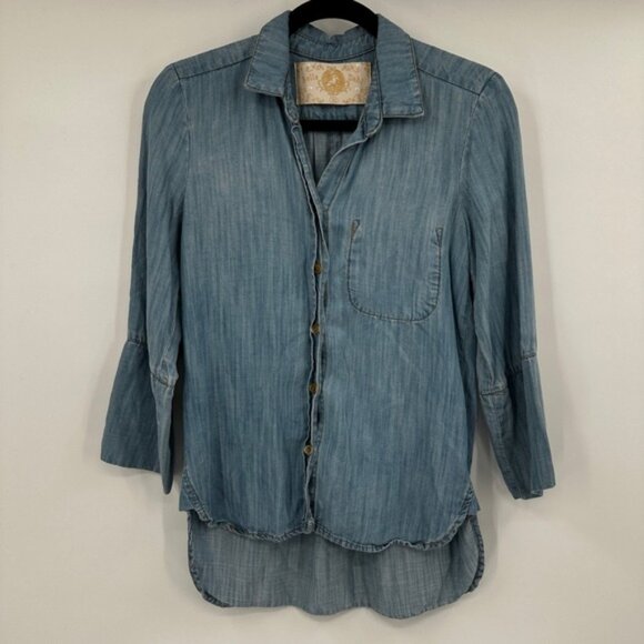Tops - Bella Dahl Womens Light Wash Tencel Button Down High Low Shirt